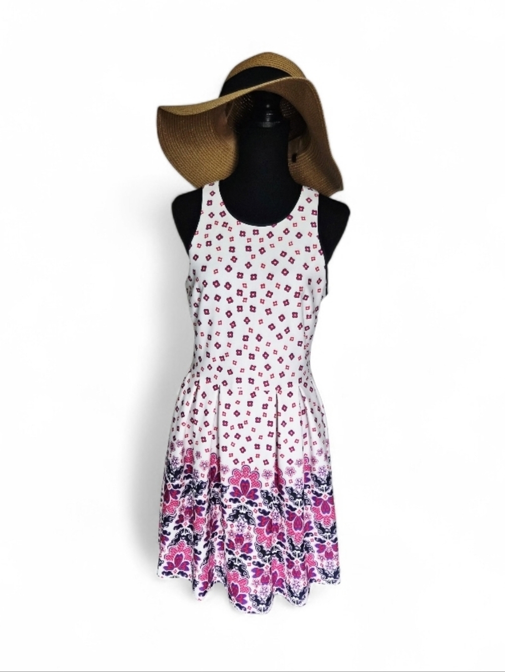 JUICY COUTURE White Midi Dress with Pink & Navy Floral Print- Size 8